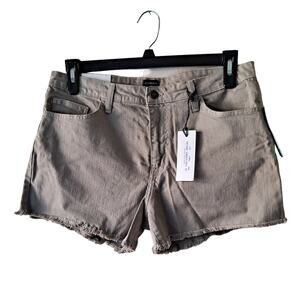 Just Black Green Tea Raquelle High Rise Fray Hem 5 Pocket Shorts - Size 32